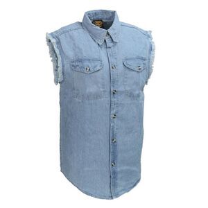 Mens Milwaukee Performance Frayed Hem Blue Lightweight Denim Sleeveless Shirt  M
